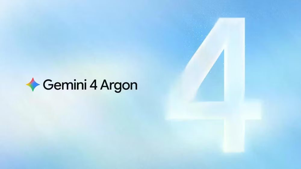 Gemini 4 Argon-logoen og en stor 4 på en lys blå himmel